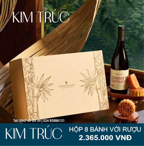 Bánh Trung Thu Hộp Kim Trúc- Hộp 8 Bánh với 01 chai Rượu Vang Thượng Hạng